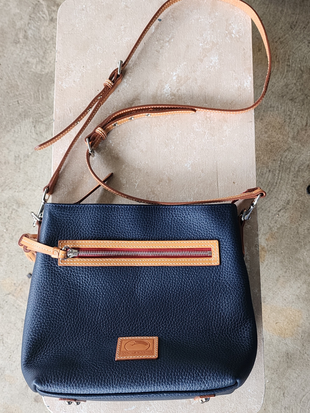 Dooney & Bourke Navy Pebbled Leather Crossbody with Tan Trim